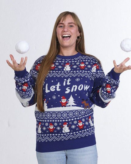 Pull de Noël « Laissez neiger » pour homme - Motif lumineux
