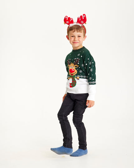 Pull de Noël vert Rudolf pour enfants