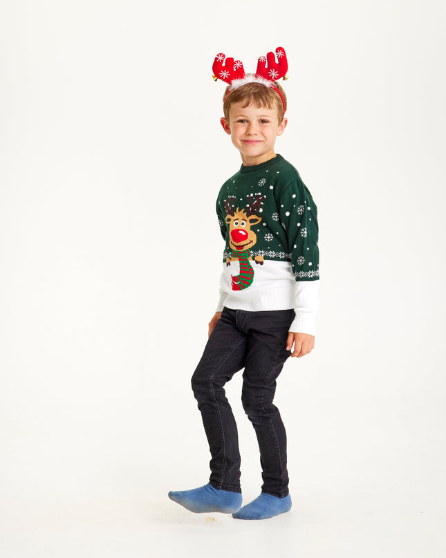 Pull de Noël vert Rudolf pour enfants