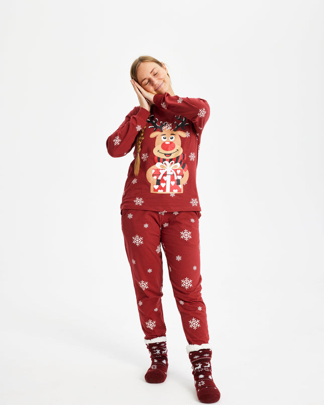 Pyjama de Noël rouge mignon de Rudolf pour femmes