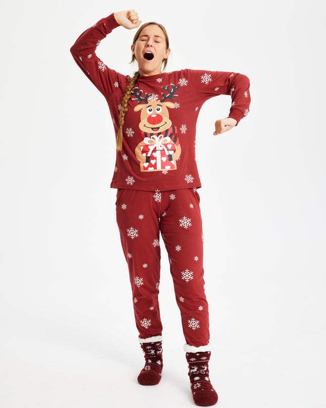 Pyjama de Noël rouge mignon de Rudolf pour femmes