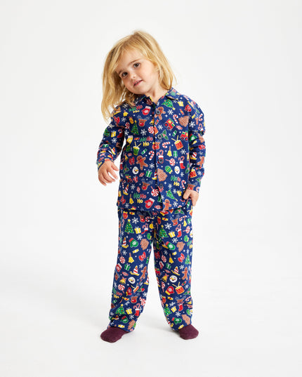 Pyjama de Noël en flanelle fantaisie - Bleu marine - Enfant