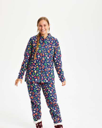 Pyjama de Noël en flanelle bleue pour femme