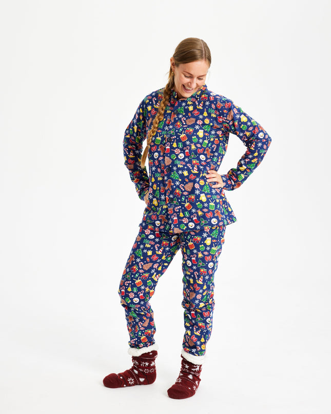 Pyjama de Noël en flanelle bleue pour femme