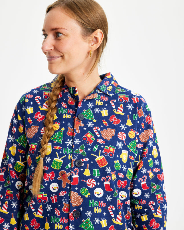 Pyjama de Noël en flanelle bleue pour femme