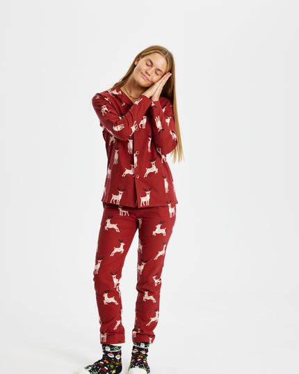 Pyjama de Noël en flanelle à motif rennes - Femme