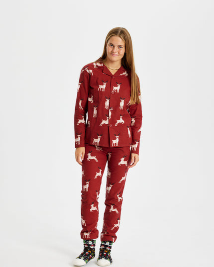 Pyjama de Noël en flanelle à motif rennes - Femme