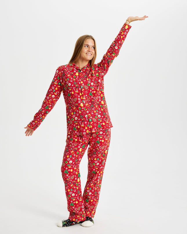 Pyjama de Noël en flanelle rouge folle - Femme