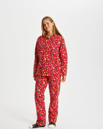 Pyjama de Noël en flanelle rouge folle - Femme