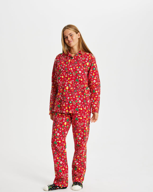 Pyjama de Noël en flanelle rouge folle - Femme