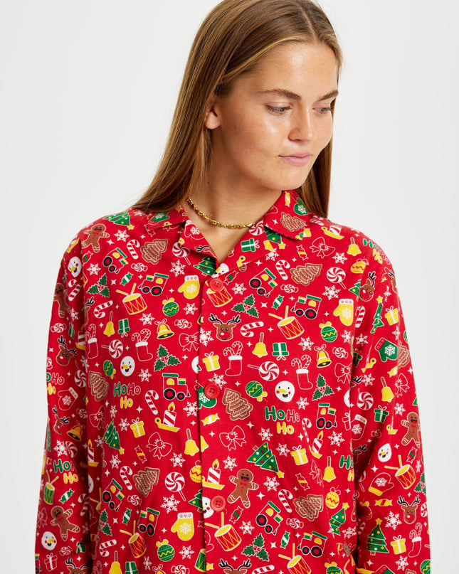 Pyjama de Noël en flanelle rouge folle - Femme