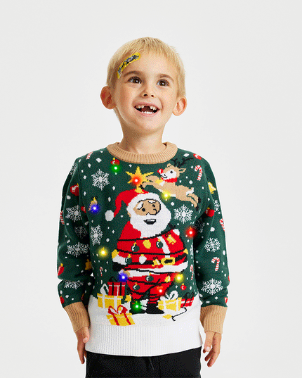 Pull de Noël lumineux avec étoile du Père Noël pour enfants