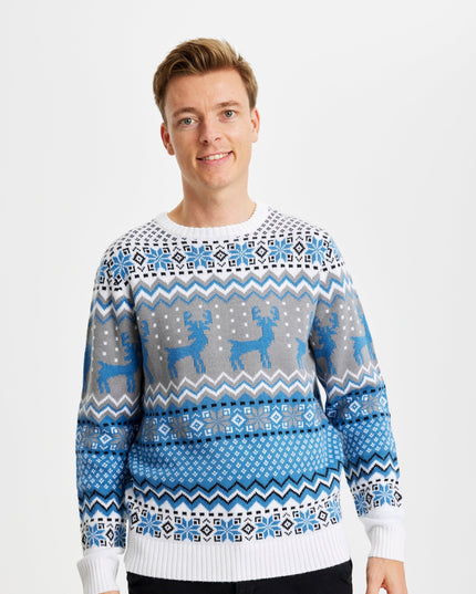 Pull de Noël bleu traditionnel pour hommes