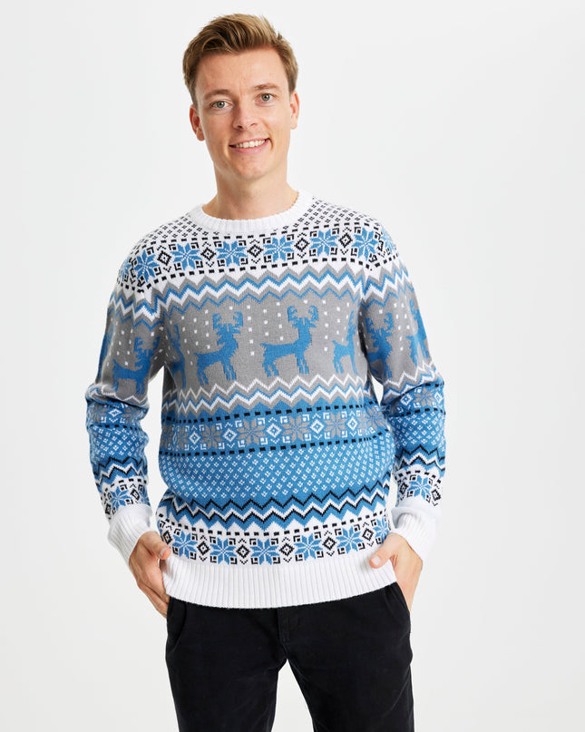 Pull de Noël bleu traditionnel pour hommes