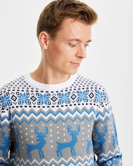 Pull de Noël bleu traditionnel pour hommes