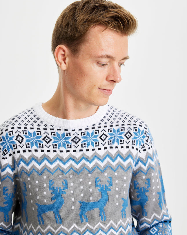Pull de Noël bleu traditionnel pour hommes