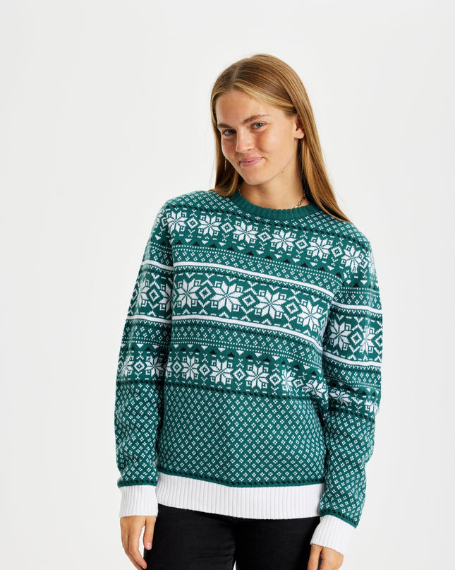Pull de Noël vert traditionnel pour femmes