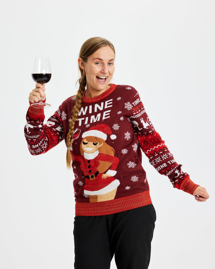 Pull de Noël « L'heure du vin » pour femme - Modèle lumineux