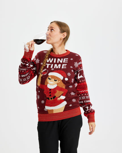 Pull de Noël « L'heure du vin » pour femme - Modèle lumineux