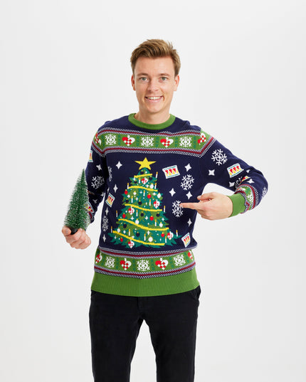 Pull de Noël bleu sapin - Homme