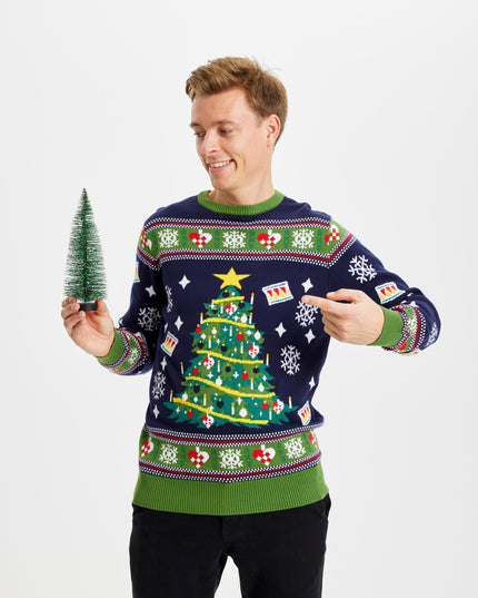 Pull de Noël bleu sapin - Homme