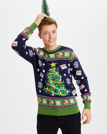 Pull de Noël bleu sapin - Homme