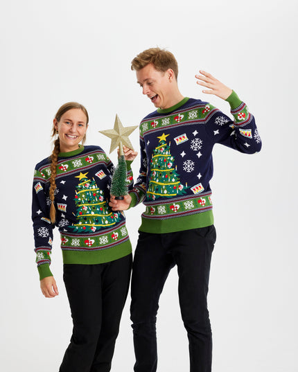 Pull de Noël bleu sapin de Noël - Femme