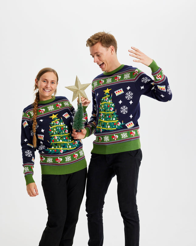 Pull de Noël bleu sapin de Noël - Femme