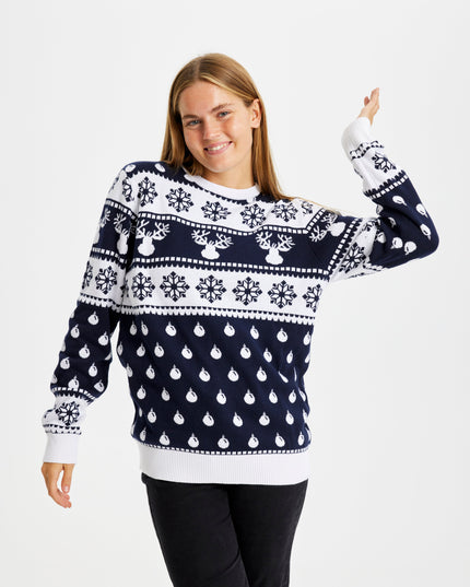 Pull de Noël bleu classique pour femme