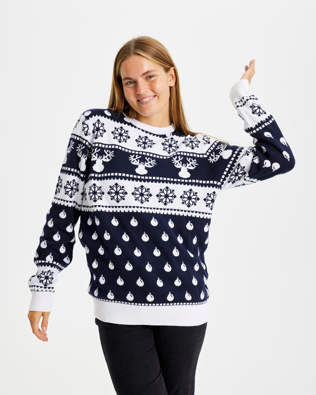 Pull de Noël bleu classique pour femme