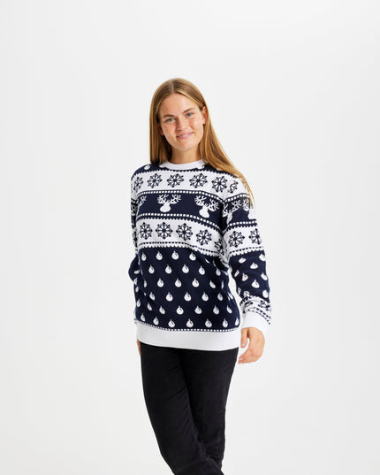 Pull de Noël bleu classique pour femme