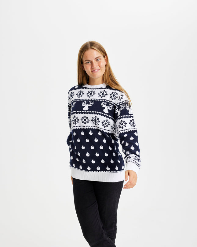 Pull de Noël bleu classique pour femme