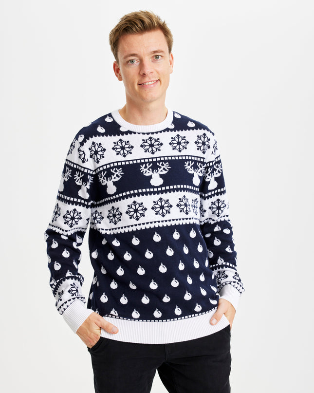 Pull de Noël bleu classique pour homme