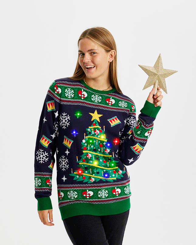 Pull de Noël bleu sapin pour femme