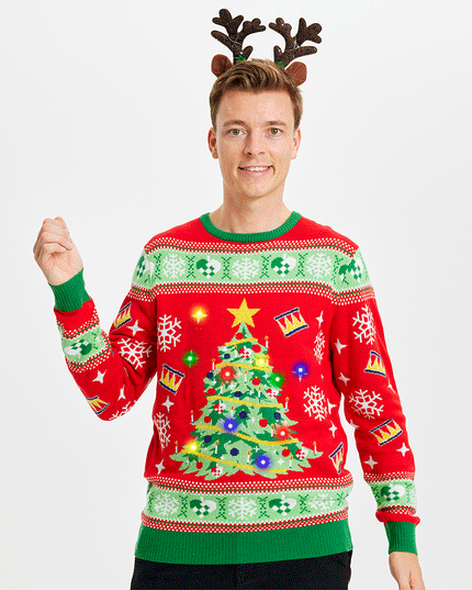 Pull de Noël sapin pour homme - Pull de Noël moche lumineux