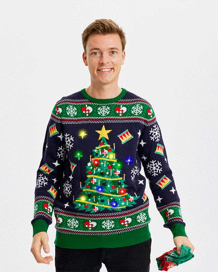 Pull de Noël bleu sapin pour homme