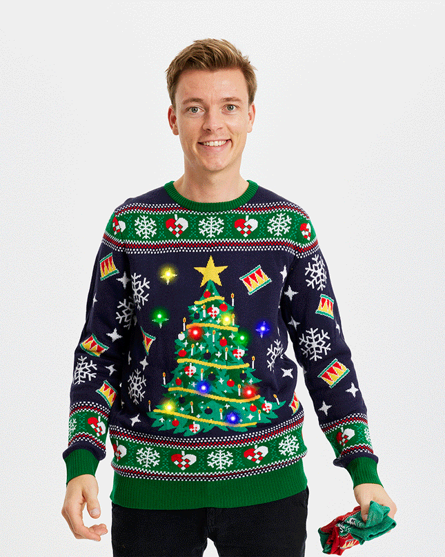 Pull de Noël bleu sapin pour homme