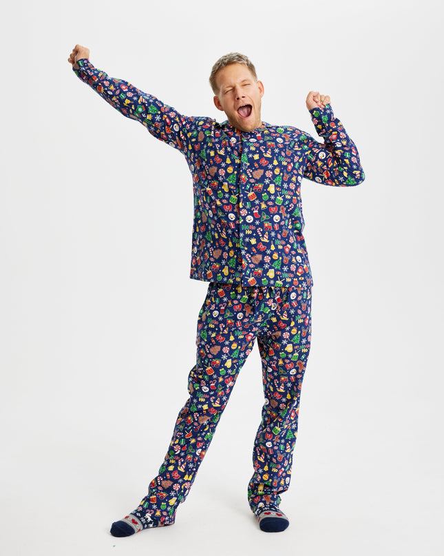 Pyjama de Noël en flanelle bleue pour homme