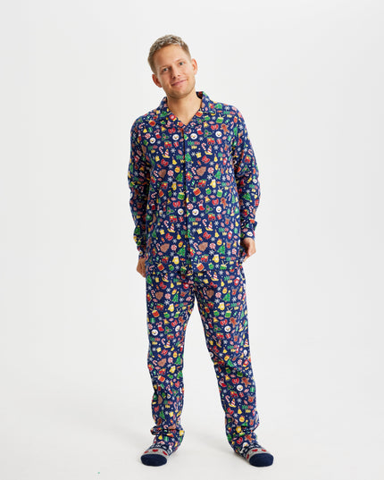 Pyjama de Noël en flanelle bleue pour homme