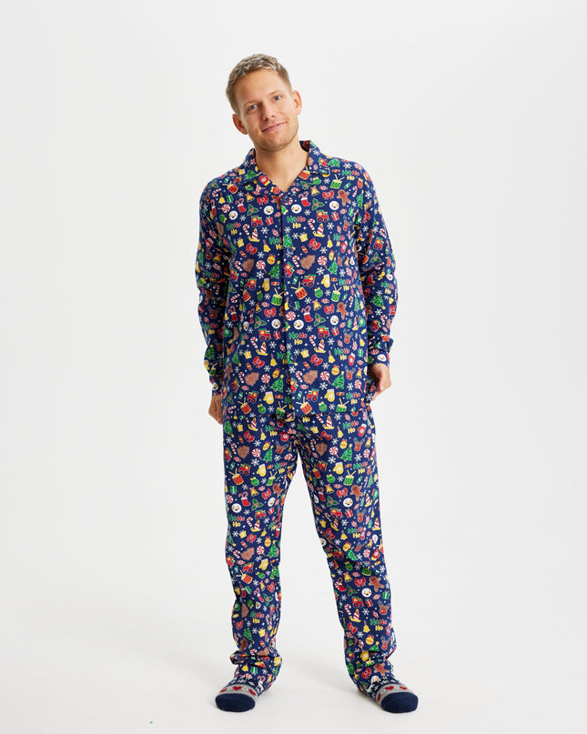 Pyjama de Noël en flanelle bleue pour homme
