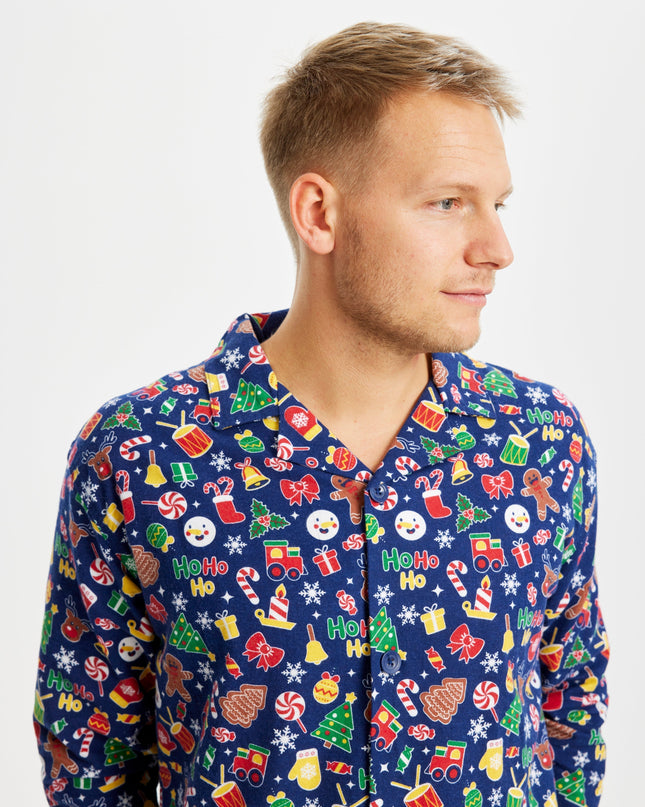 Pyjama de Noël en flanelle bleue pour homme