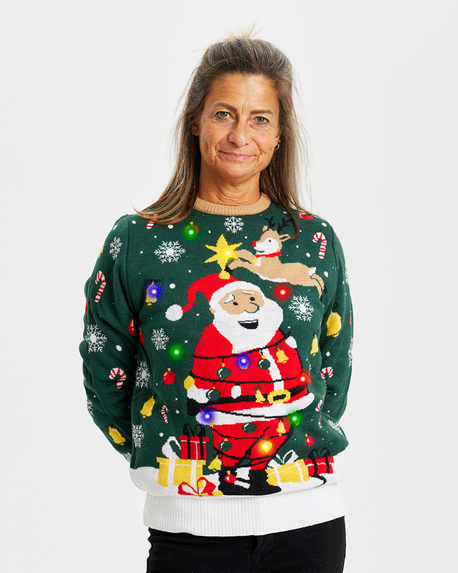 Pull de Noël Père Noël Étoile pour femme - Modèle lumineux