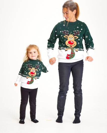 Pull de Noël vert Rudolf pour enfants