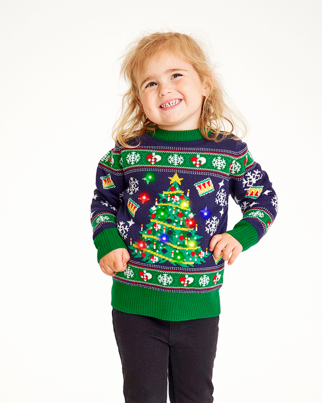 Pull de Noël bleu sapin pour enfants