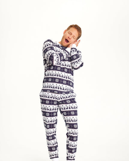 Pyjamas de Noël bleu marine à motifs de rennes pour hommes - Collection Famille