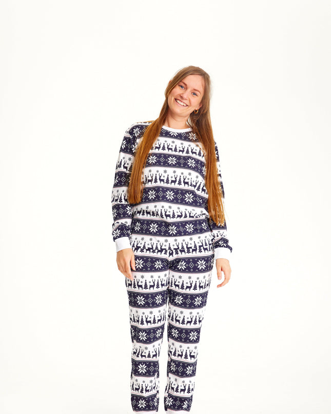 Pyjama de Noël bleu marine à motifs de rennes pour femmes - Collection Famille