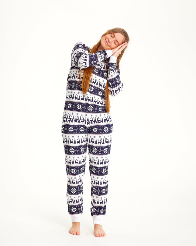 Pyjama de Noël bleu marine à motifs de rennes pour femmes - Collection Famille