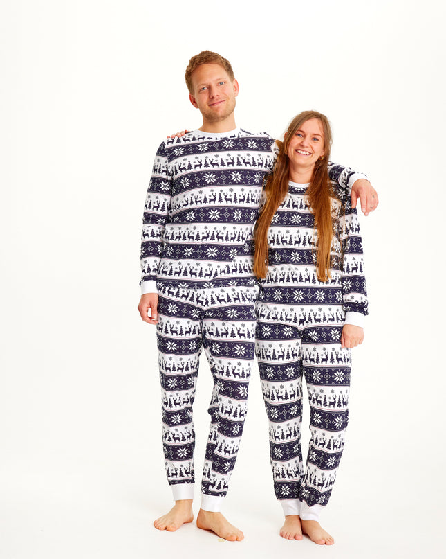 Pyjamas de Noël bleu marine à motifs de rennes pour hommes - Collection Famille