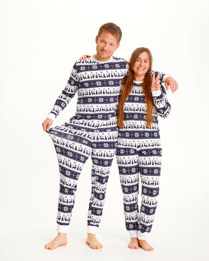 Pyjama de Noël bleu marine à motifs de rennes pour femmes - Collection Famille