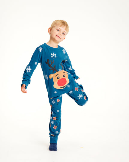 Pyjama de Noël bleu Rudolph pour enfants - Un favori des familles